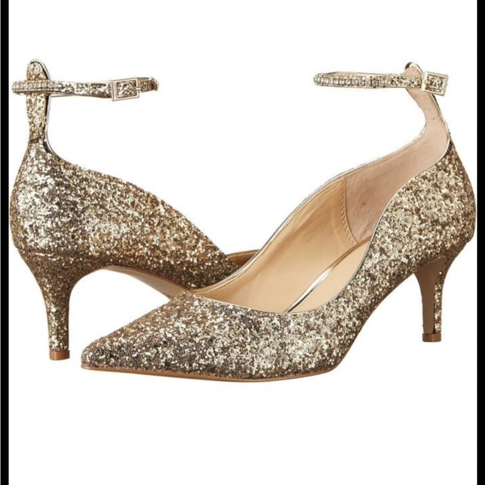 Jewel Badgley Mischka Jamila Ankle Strap Kitten Heel -SZ 5.5